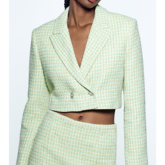 Zara Jackets & Coats Salenwt Zara Cropped Textured Tweed Pastel